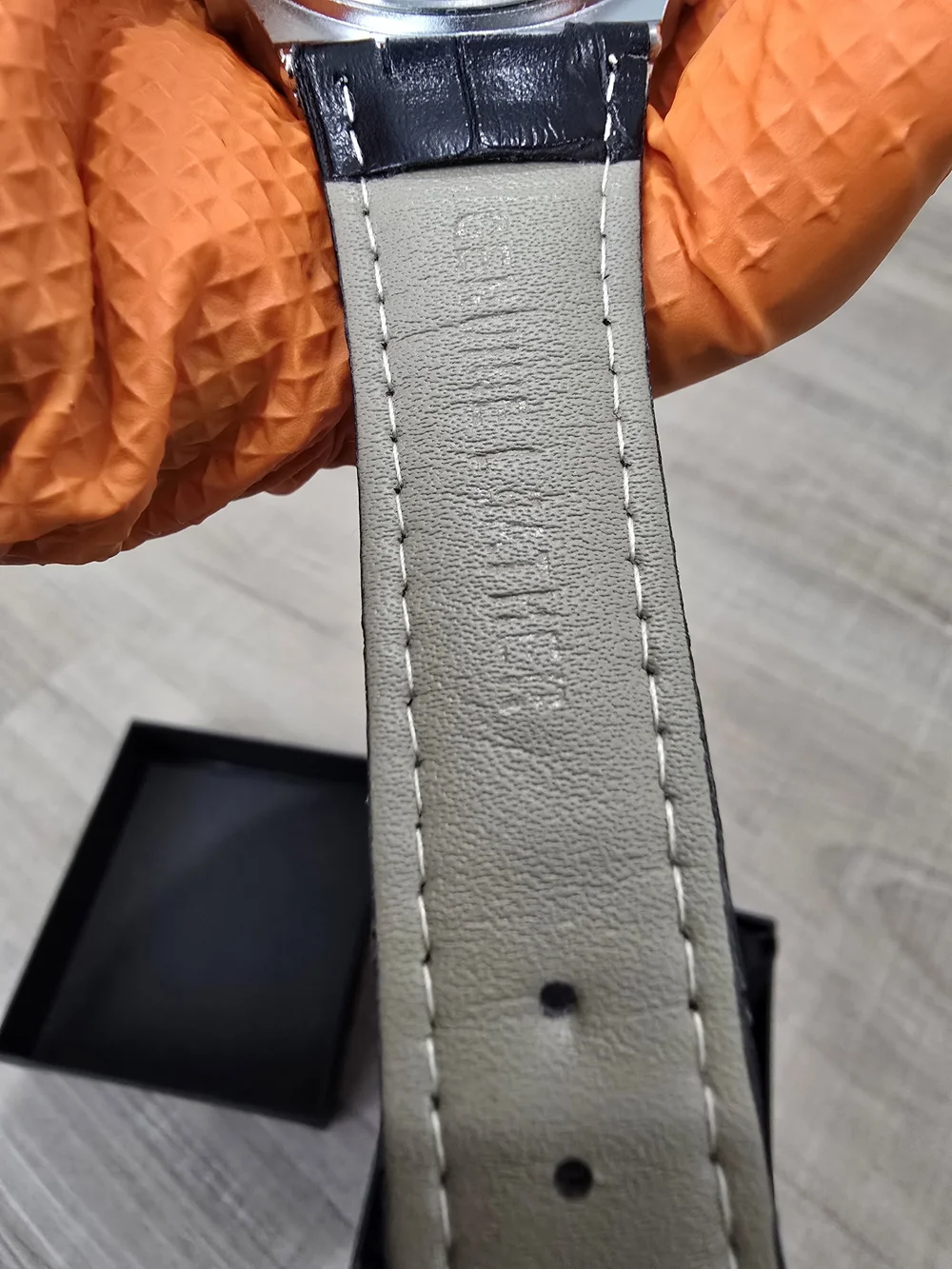 Black Leather Strap Mechanical Wrist Watch - Unbranded